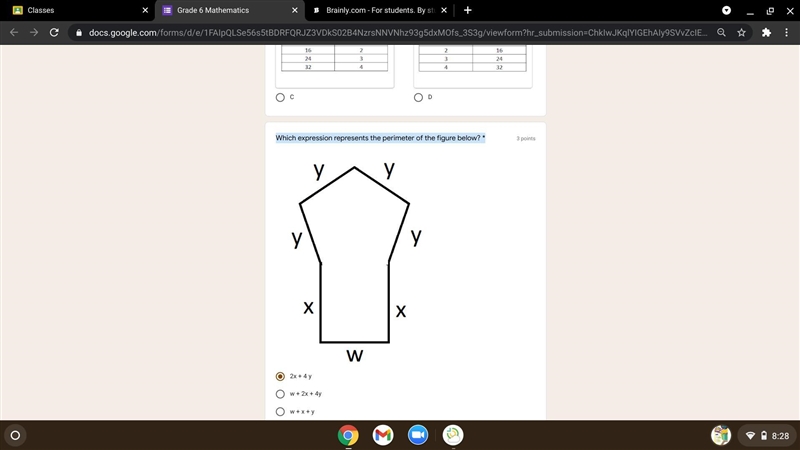 Which expression represents the perimeter of the figure below? * 2x + 4 y w + 2x + 4y-example-1