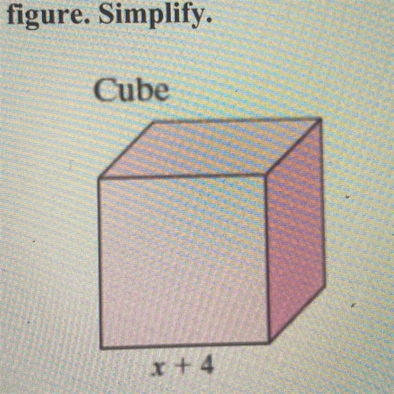 3. Find the volume of the figure. Simplify. Cube x + 4-example-1