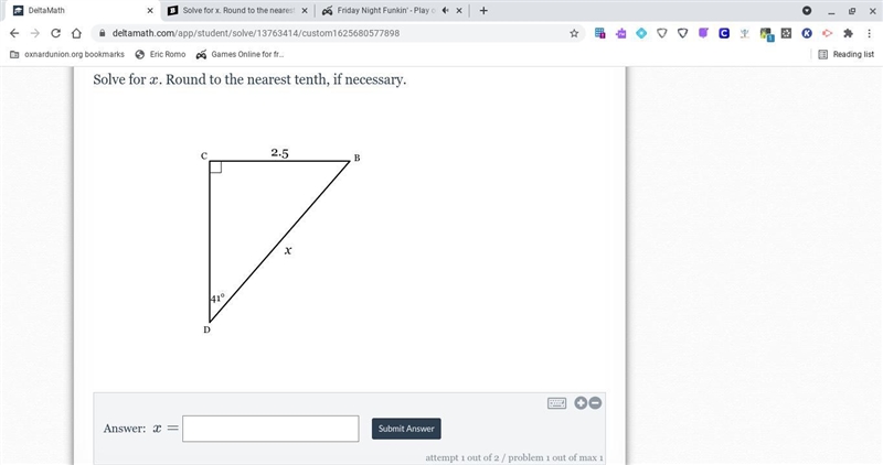 Solve for x. Round to the nearest tenth, if necessary.-example-1