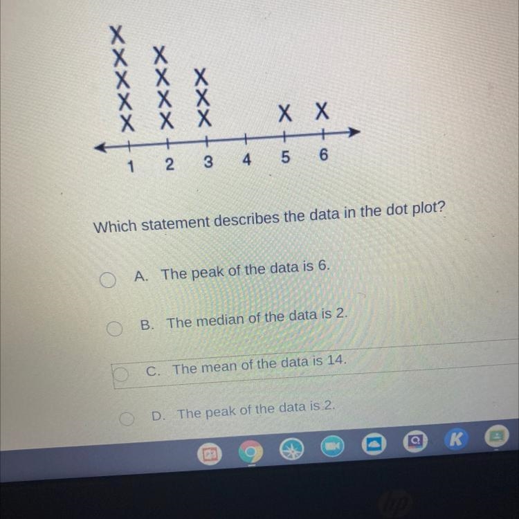 Which statement describes the data in the dot plot?-example-1