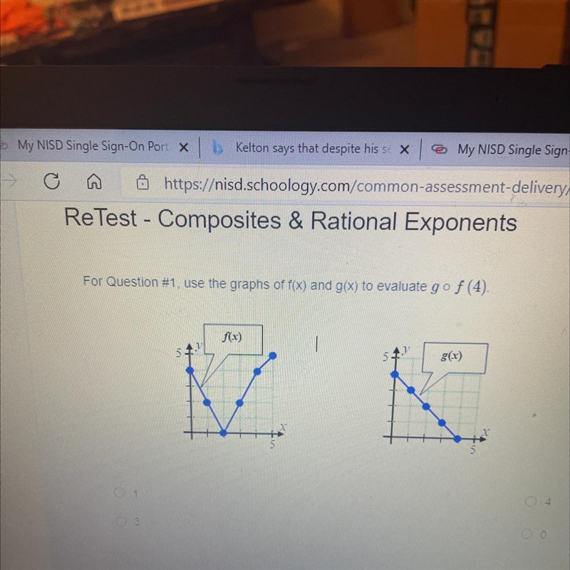 For Question #1, use the graphs of f(x) and g(x) to evaluate go f (4).-example-1