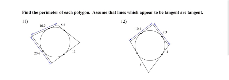 Plssss help! Find the perimeter of each polygon. Assume that lines which appear to-example-1