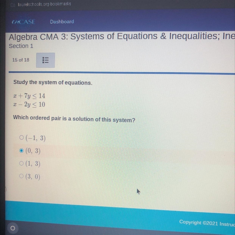 Study the system of equations. x + 7y < 14 x – 2y < 10 Which ordered pair is-example-1