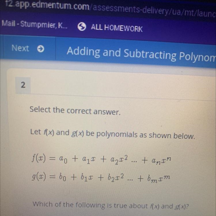 Select the correct answer. Let f(X) and g(x) be polynomials as shown below. f(x) = a-example-1