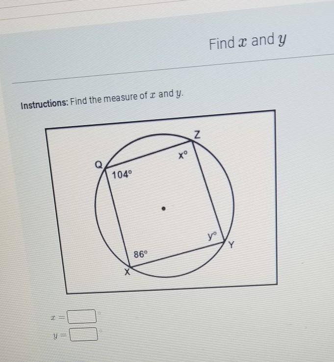 Find the measure of x and y​-example-1