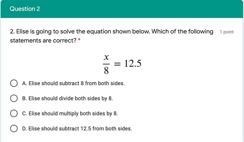 . Elise is going to solve the equation shown below. Which of the following statements-example-1