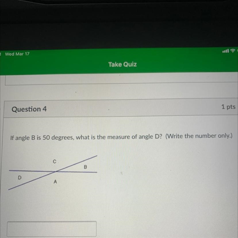 If angle B is 50 degrees, what is the measure of angle D? (write the number only)-example-1