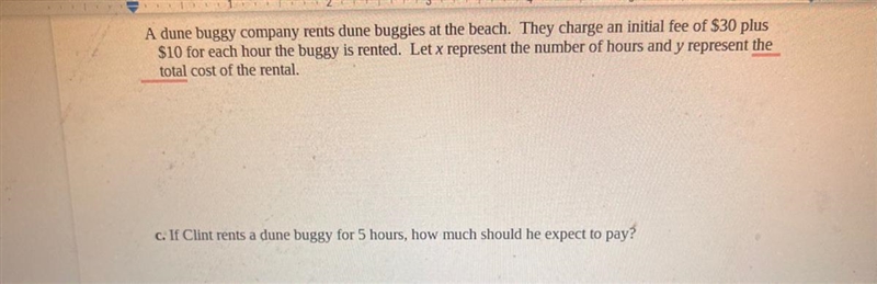 A dune buggy company rents dune buggies at the beach. They charge an initial fee of-example-1