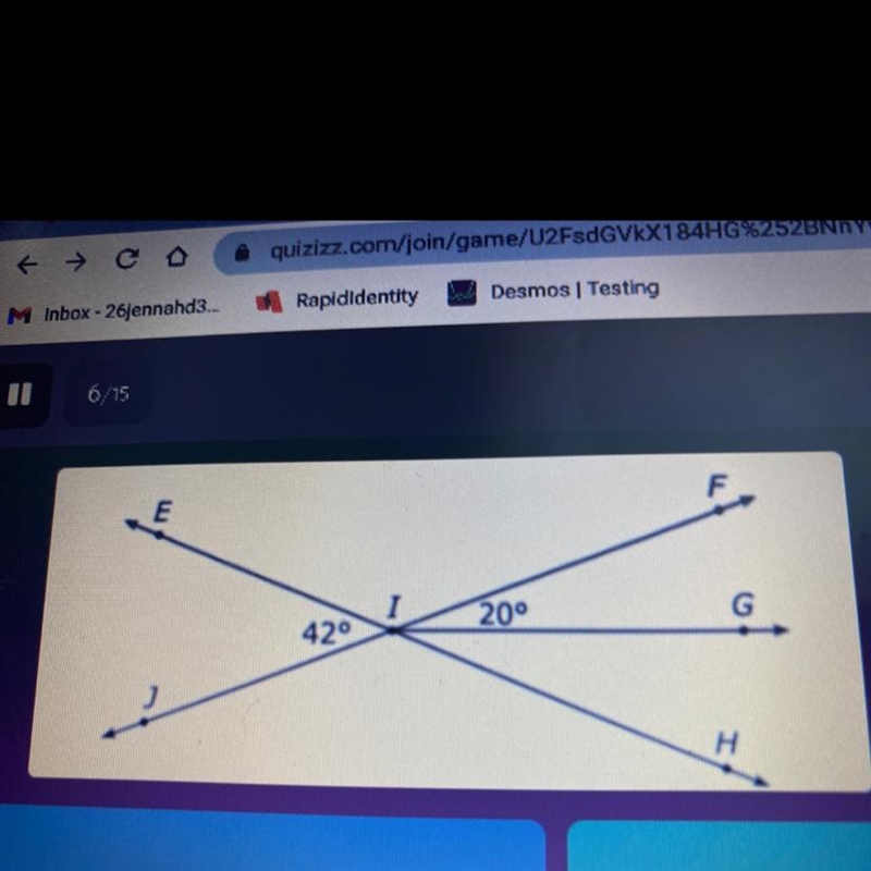 PLEASE HELP ASAP!!!!! In the figure, line EH intersects line JF at point I. What is-example-1