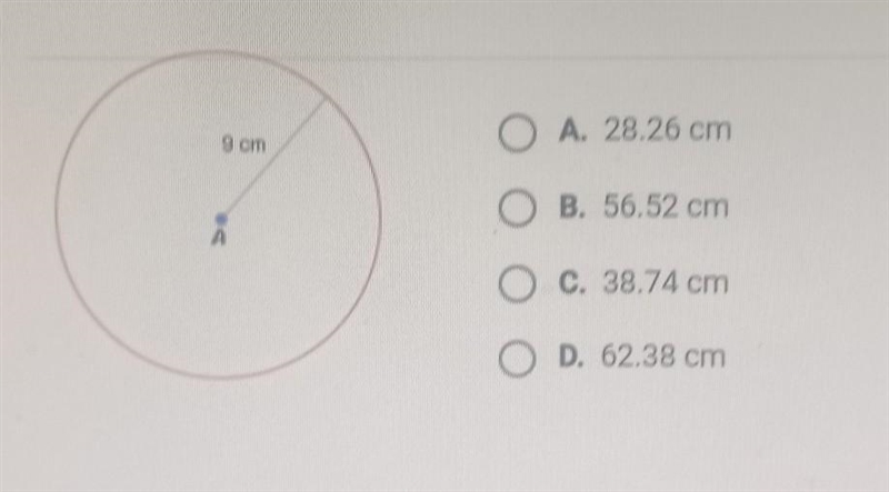 What is the approximate circumference of the circle shown below?​-example-1