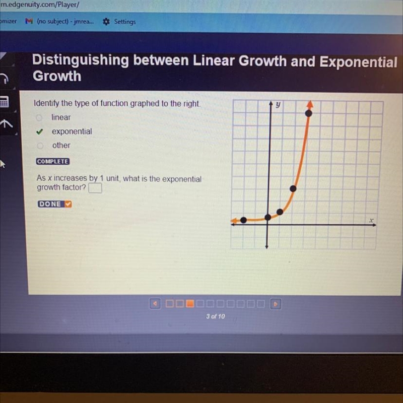 As x increases by 1 unit, what is the exponential growth factor??-example-1