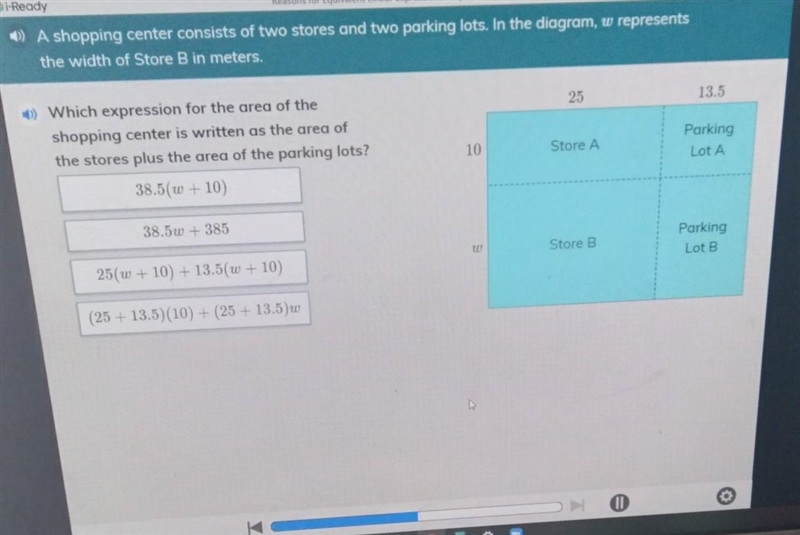 b) A shopping center consists of two stores and two parking lots. In the diagram, w-example-1