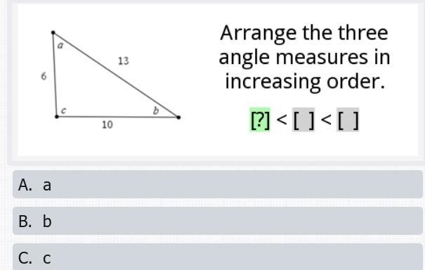 Arrange the three angle measures in increasing order-example-1