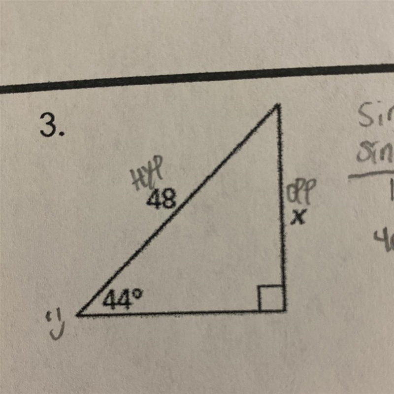 Using trig rations to find the missing side or angle of a right triangle-example-1