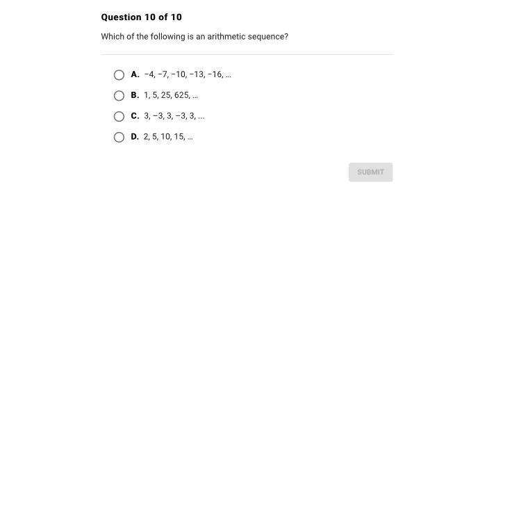 Which of the following is an arithmetic sequence-example-1