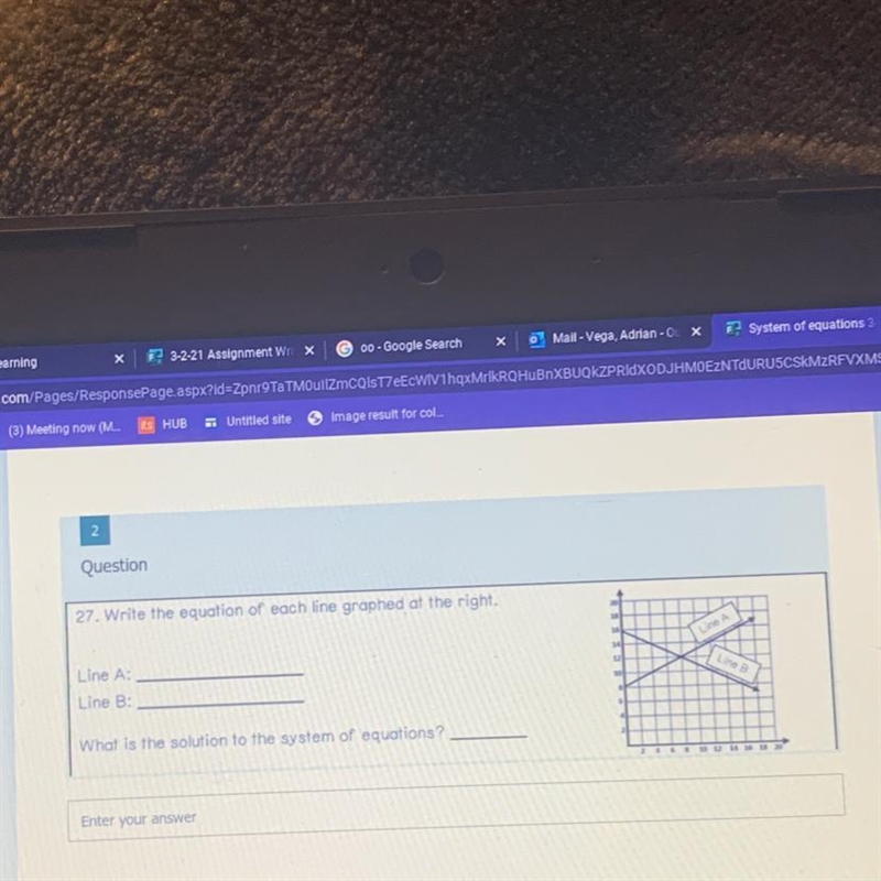 Question 27. Write the equation of each line graphed at the right. 18 16 14 12 Line-example-1