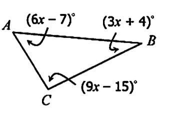 Find x. Then find the measure of angles A, B and C.-example-1