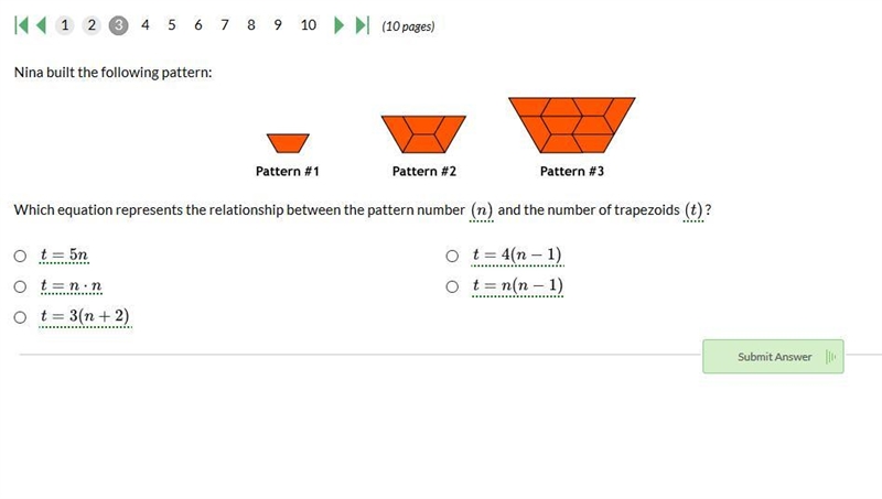 Nina built the following pattern: Which equation represents the relationship between-example-1