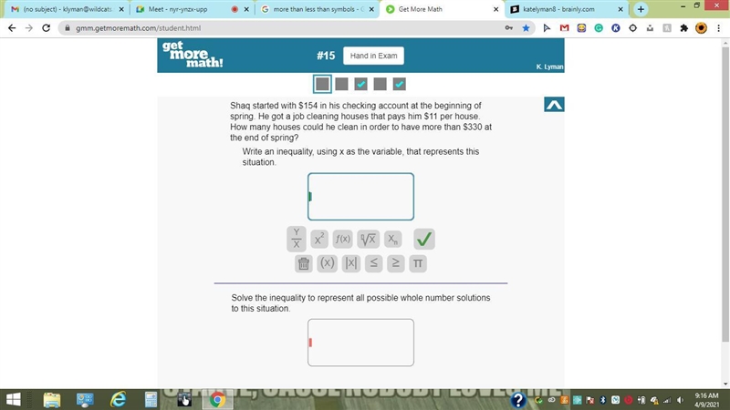 Write an inequality, using x as the variable, that represents this situation-example-1