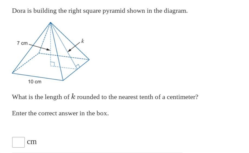 Dora is building the right square pyramid shown in the diagram. The base of the pyramid-example-1