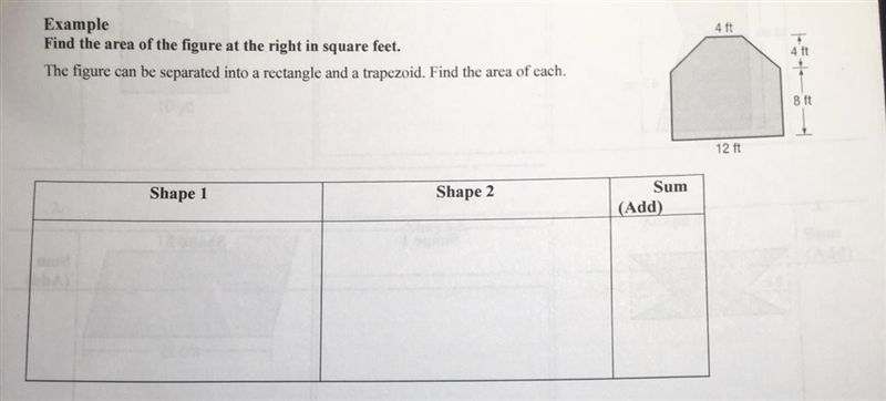 Find the area of the figure at the right in square feet. The figure can be separated-example-1