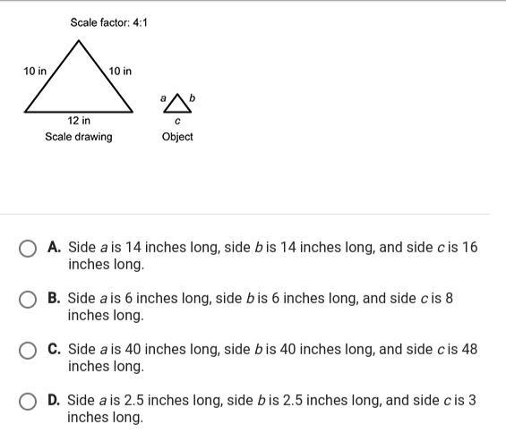 Use the given scale factor and the side lengths of the the scale drawing to determine-example-1