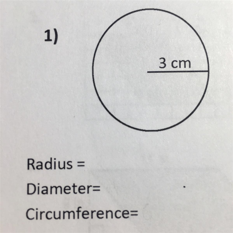 Find the radius, diameter, circumference and the approximate area for the circle in-example-1