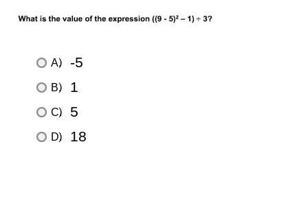 What is the value of the expression ((9-5)2 - 1 ) divided by 3?-example-1