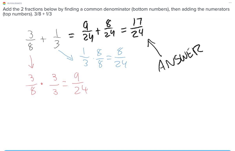 Add the 2 fractions below by finding a common denominator (bottom numbers), then adding-example-1