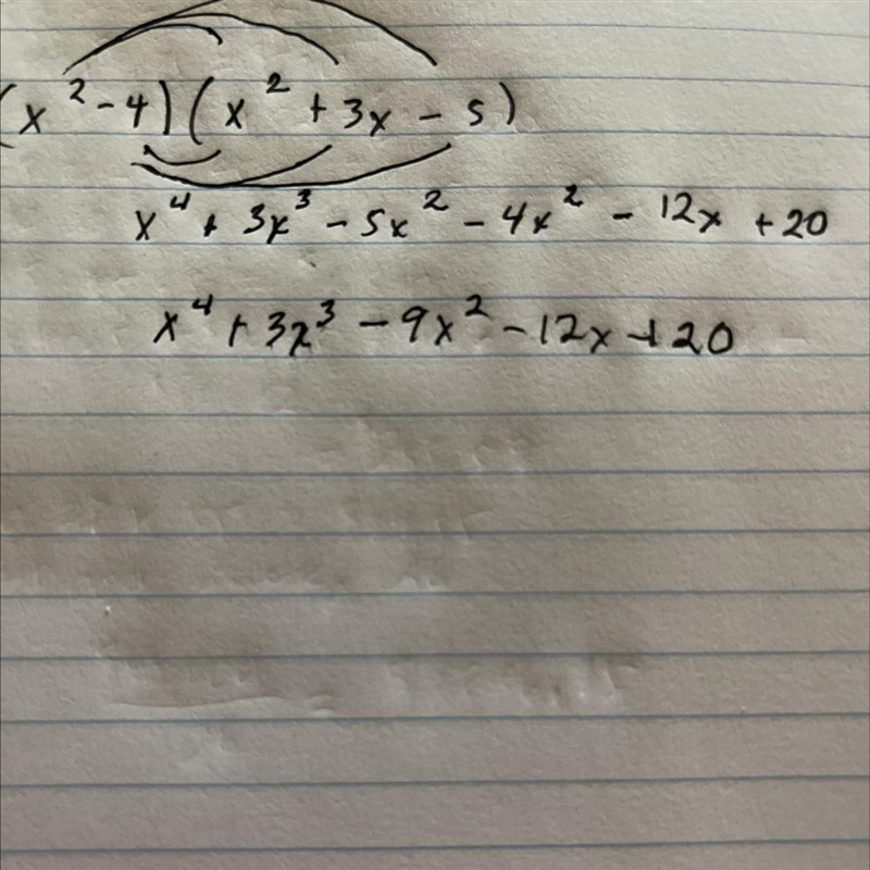 (X^2 - 4) (X^2 + 3X - 5)-example-1