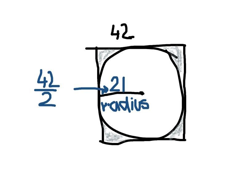 A circle is cut from a square piece of cloth, as shown: A square, one side labeled-example-1