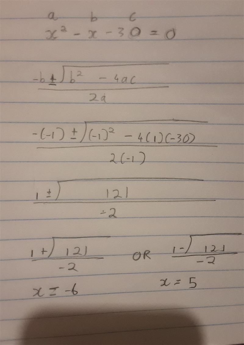 Solve by factoring x^2-x -30=0-example-1