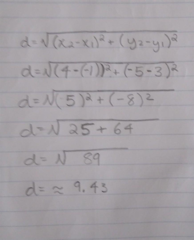 Find the length of a segment in the coordinate plane with endpoints (-1 , 3) and (4 , -5).-example-1