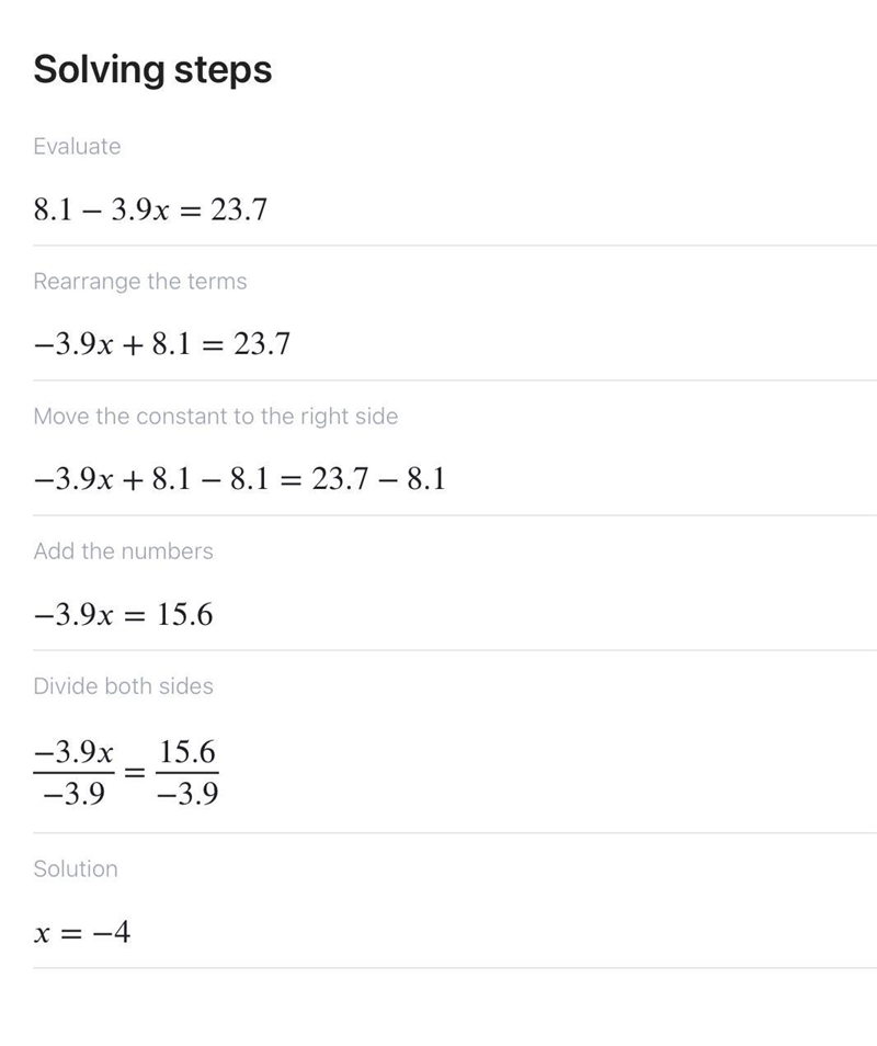 8.1-3.9x=23.7 what is x-example-1