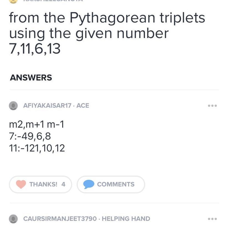 Form a phythogorean triplet using the following numbers 7,11,6,13-example-1