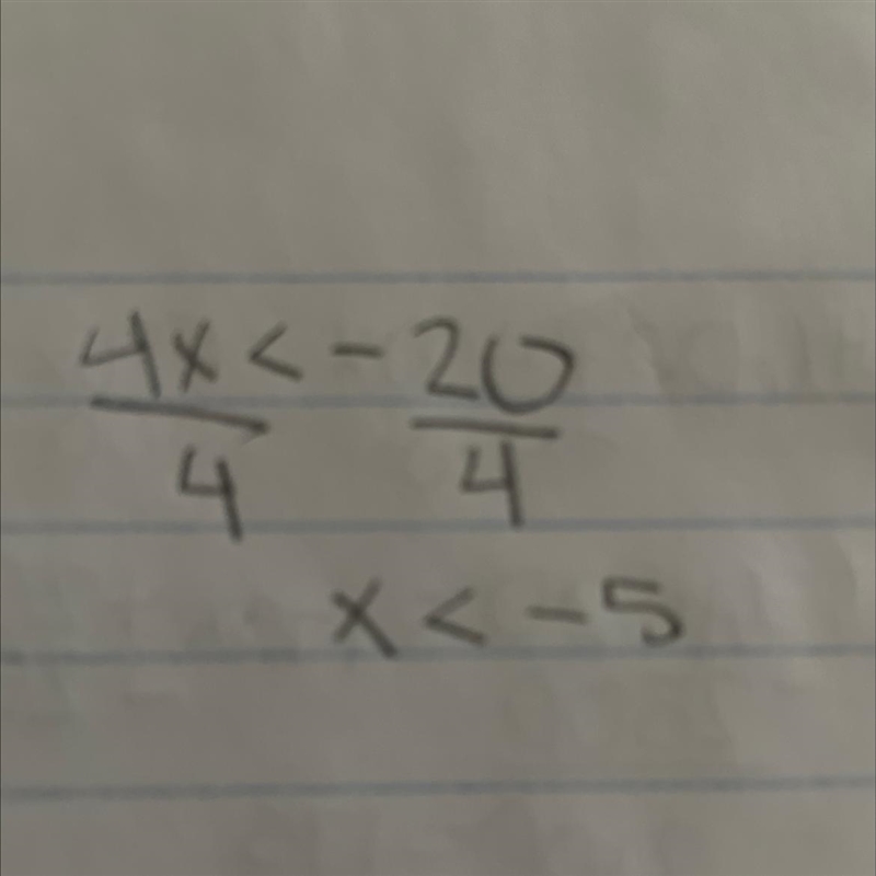 4x < -20. Solve the inequality by showing work-example-1