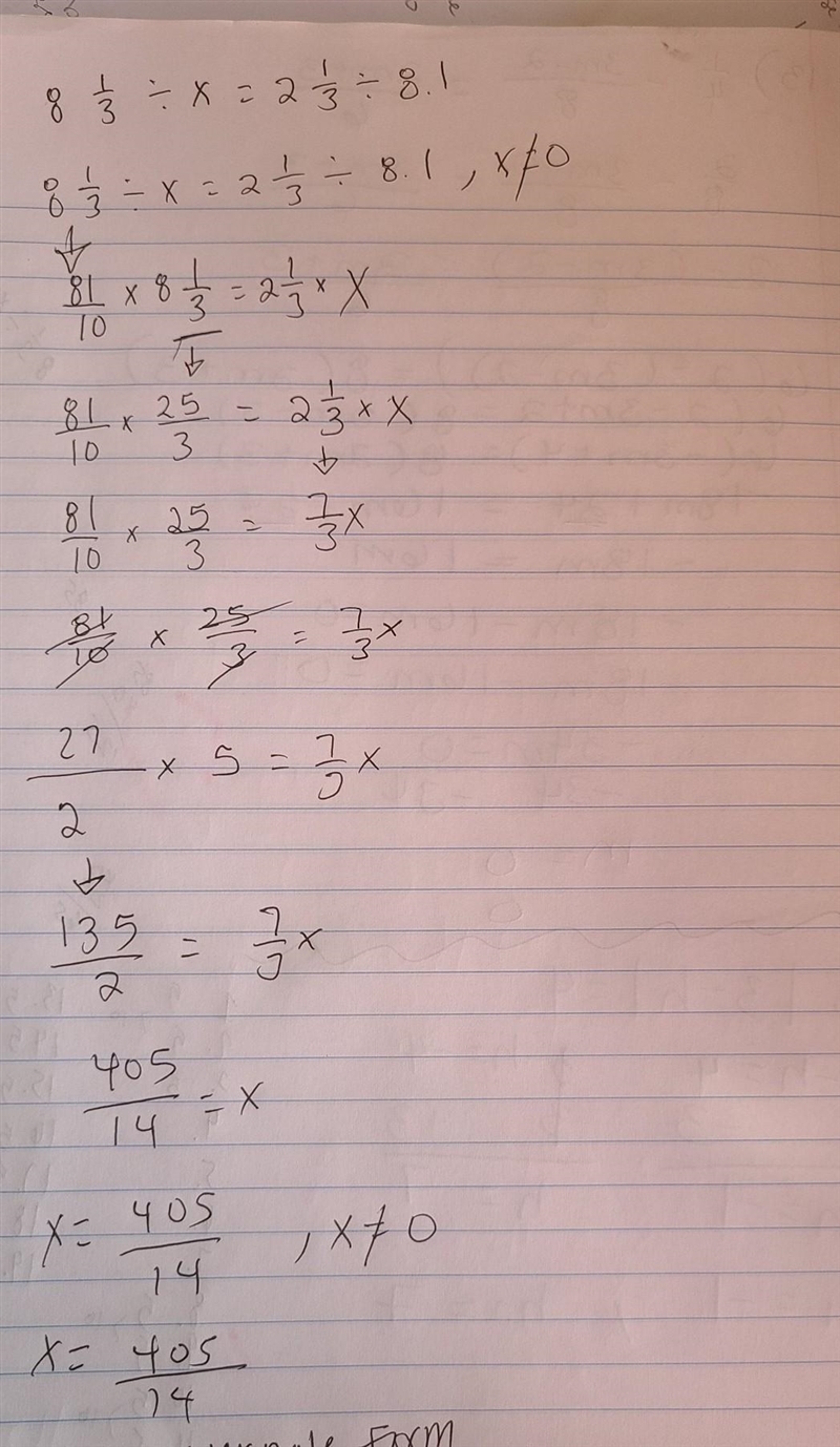 Solve: 8 1/3 ÷ x= 2 1/3 ÷8.1-example-1