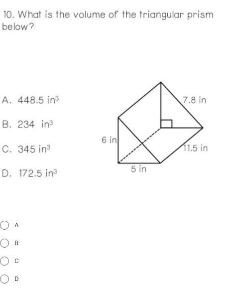 What is the volume of the triangular prism below 7.8 in 6 in 5 in 11.5 in-example-1