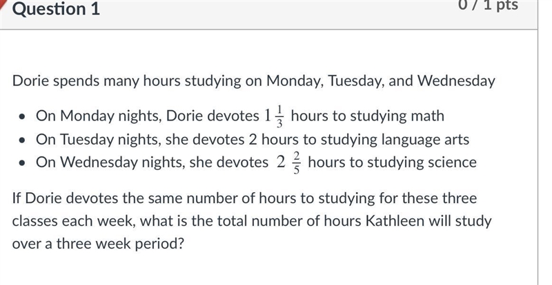 If Dorie devotes the same number of hours to studying for these three classes each-example-1