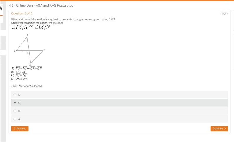 What additional information is required to prove the triangles are congruent using-example-1