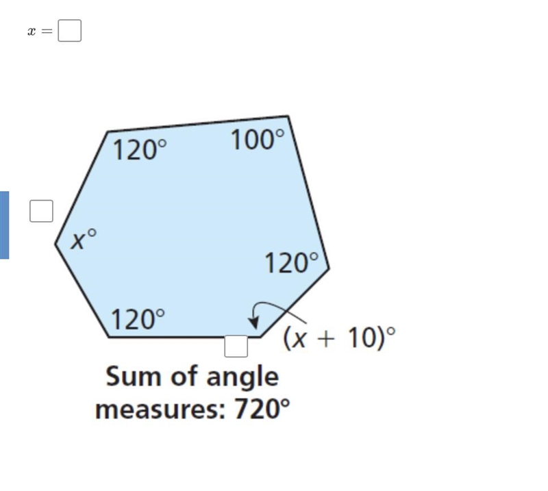 Find the value of x. Then find the angle measures of the polygon.-example-1