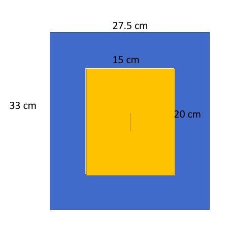 Below is a blue rectangle with a width of 27.5 cm and a length of 33 cm. An orange-example-1