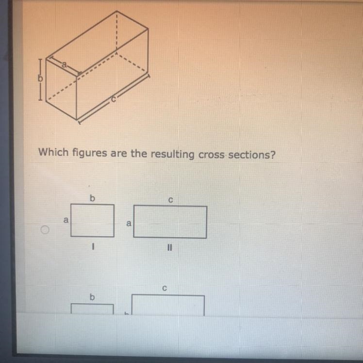 The right prism shown below has a rectangular base with dimensions a by c. It is sliced-example-1