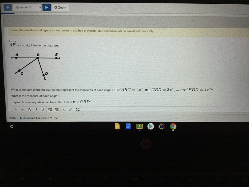 AE←→ is a straight line in the diagram. What is the sum of the measures that represent-example-1