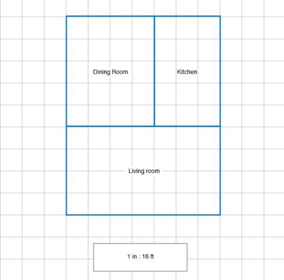 The figure shows a blueprint of a dining room, kitchen, and living room. Each square-example-1