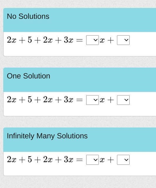 Use the drop-down menus to complete each equation so the statement about its solution-example-1