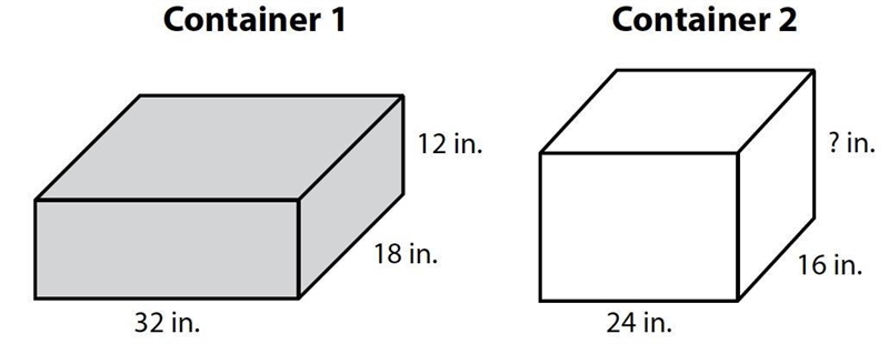 Two glass containers are shown. Both are right rectangular prisms. Container 1 is-example-1