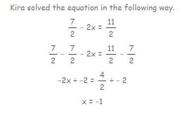 Help please... Describe the properties of equality that Kira used. The first step-example-1