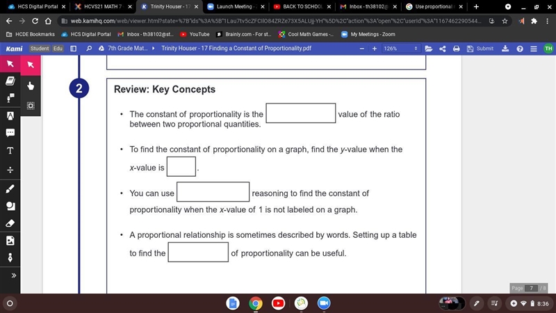 Key Concepts • The constant of proportionality is the _______ value of the ratio between-example-1