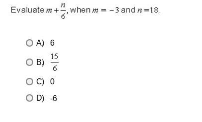 Evaluate m+n/6 , when m= -3 and n=18-example-1